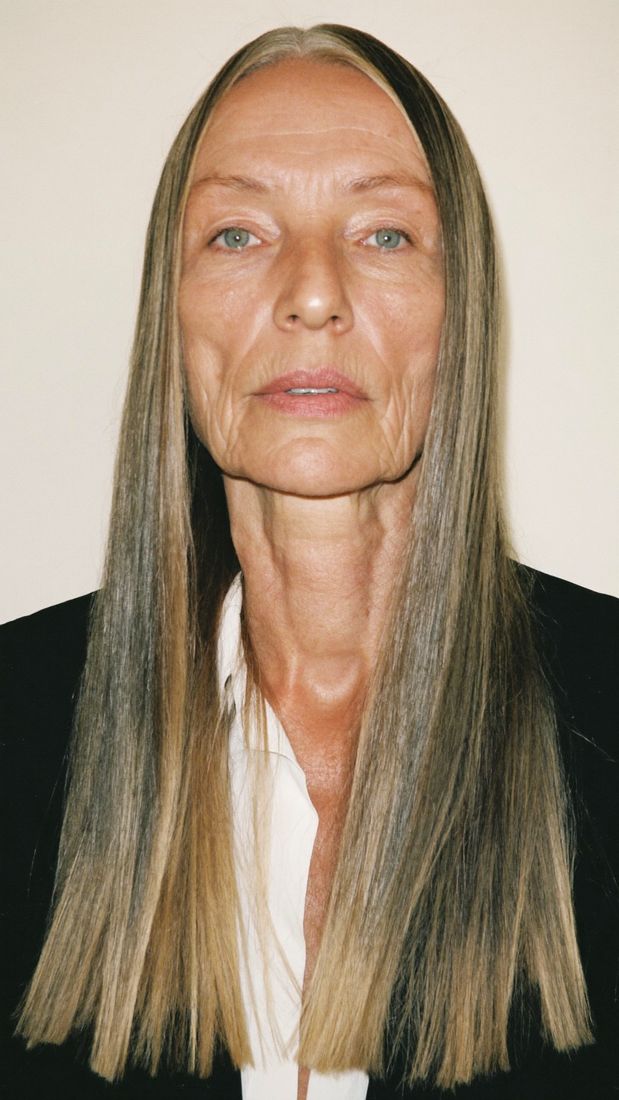 Casting portrait: model with long silver hair